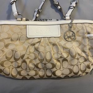 White and tan coach purse